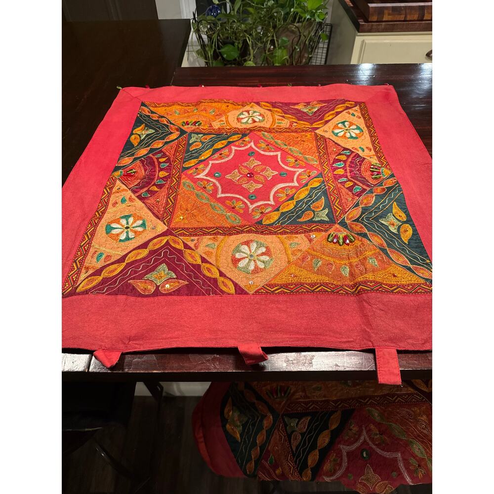 Pier 1 Imports Boho Embroidered Beaded Wall Hanging Tapestry - 30x30